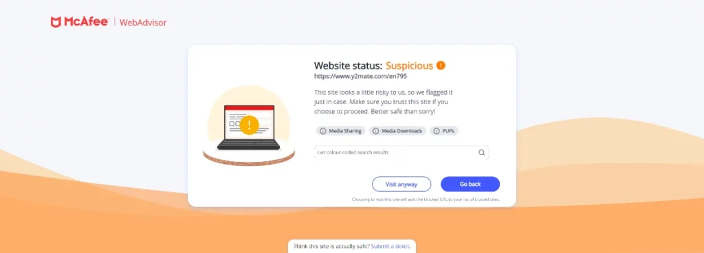 Y2mate Website Safety Ratings by McAfee WebAdvisor
